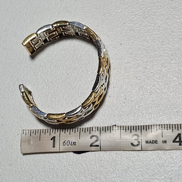 Elegant Two Tone Gold Silver Bar Link Cuff Bracelet Evening Fashion Jewelry - Picture 4 of 4